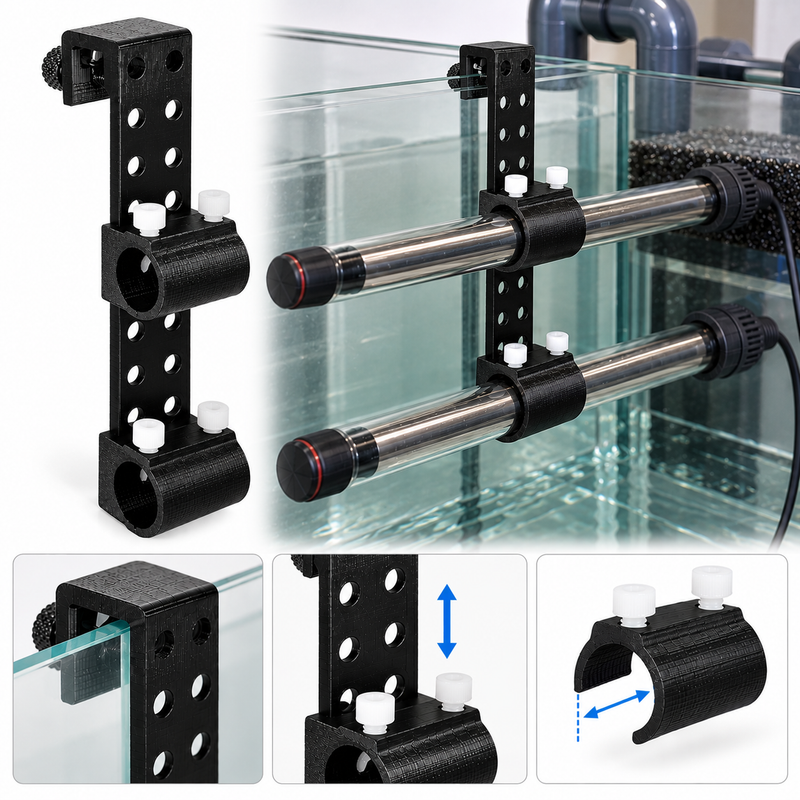 Soporte doble horizontal para calentadores de acuario – Sin ventosas | Ø20 y Ø25 mm